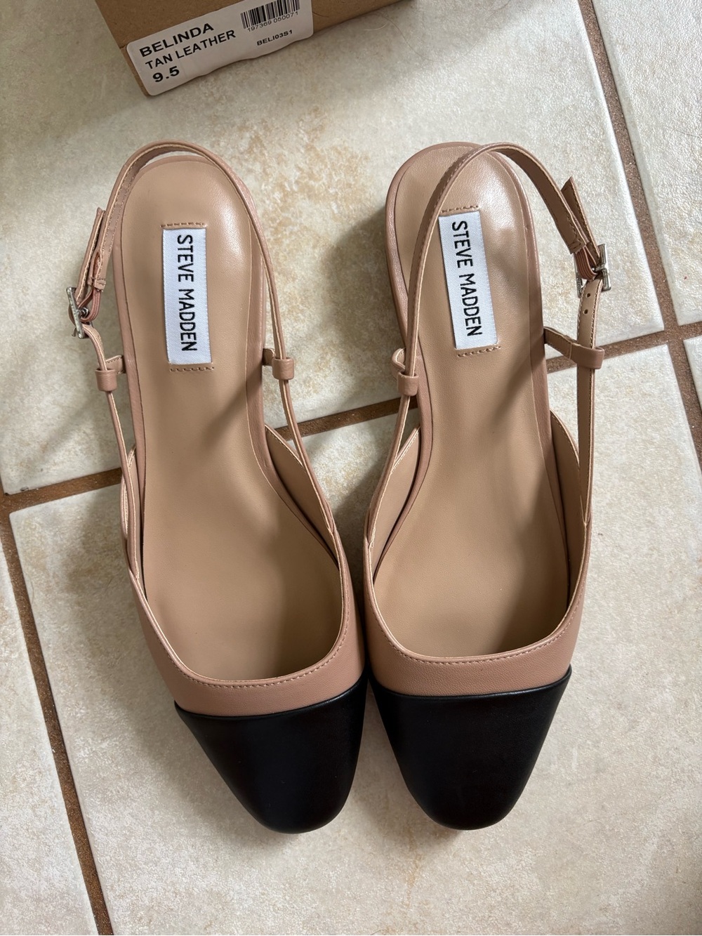 Steve Madden Women's Black and Tan Slingback Belinda Sandals